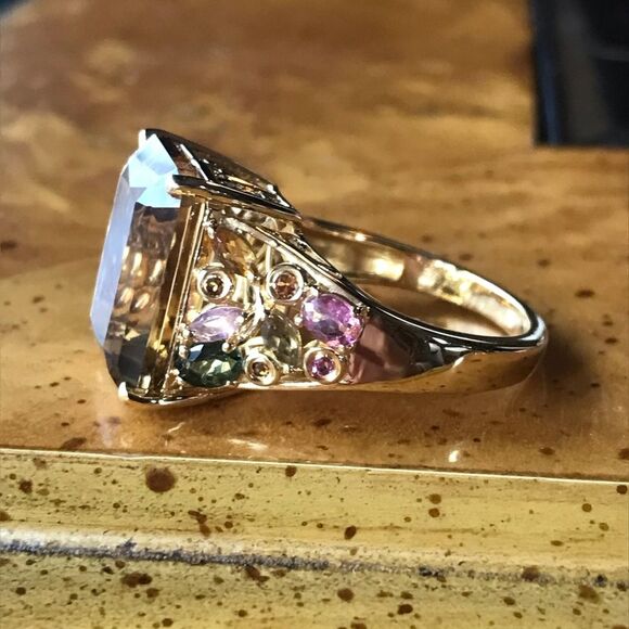 Natural Citrine Tourmaline Sterling Silver Cocktail Ring Size 9 - Picture 9 of 10